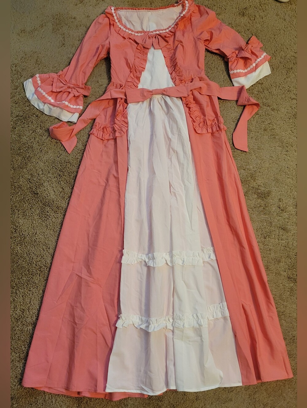 Women's' Coral and White Ruffle Front Dress
